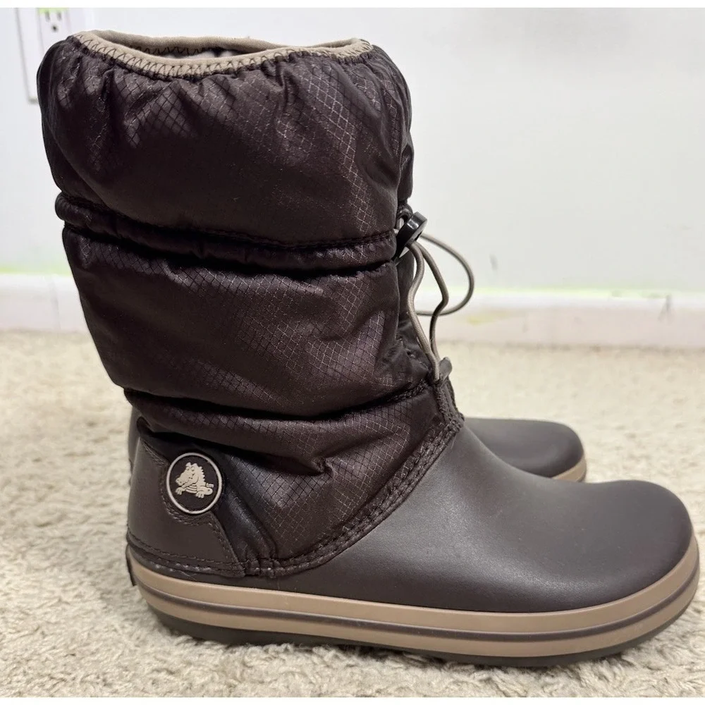 Crocs Crocband Brown Winter Puff Insulated Rain Snow Boots Pull-On Women's 9M